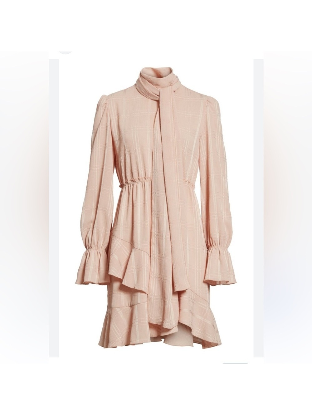 See By Chloe Blush Checkered Long Sleeve Dress